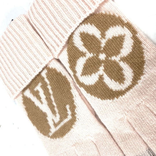 LOUIS VUITTON gloves M79254 wool beige flight mode Globe Maille LV Medallion Women Used Authentic