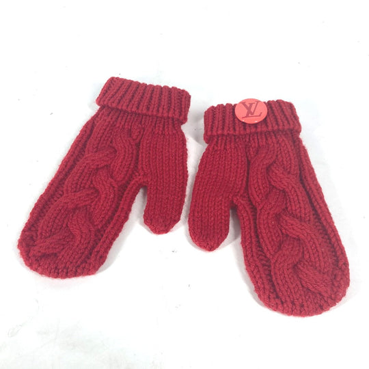 LOUIS VUITTON gloves wool Red logo Women Used Authentic