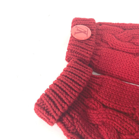 LOUIS VUITTON gloves wool Red logo Women Used Authentic
