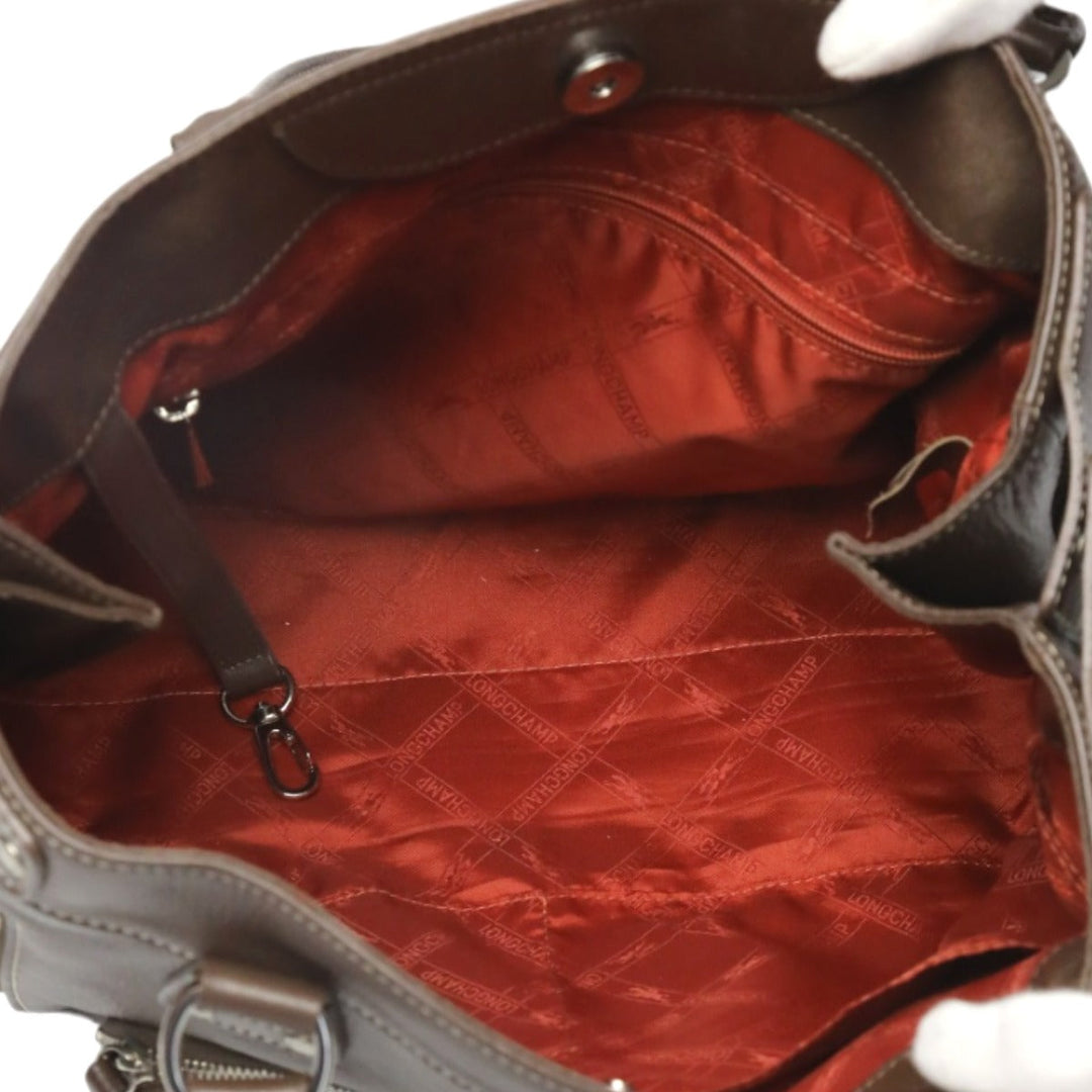 Longchamp Tote Bag Not specified Brown Handbag Long Shan Calfskin Women Used Authentic