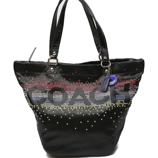 COACH Tote Bag F17144 leather black Rhinestone Holiday Tote Bag Satinx patent Women Used Authentic