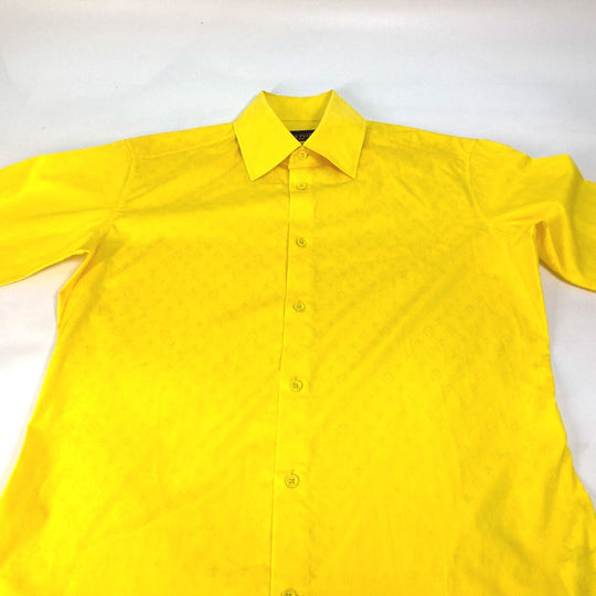 LOUIS VUITTON Long sleeve shirt cotton yellow Monogram mens M Used Authentic