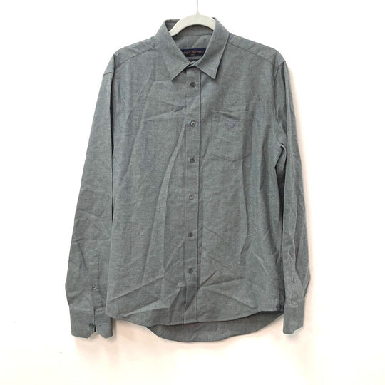 LOUIS VUITTON Long sleeve shirt cotton gray With collar flannel shirt mens L Used Authentic