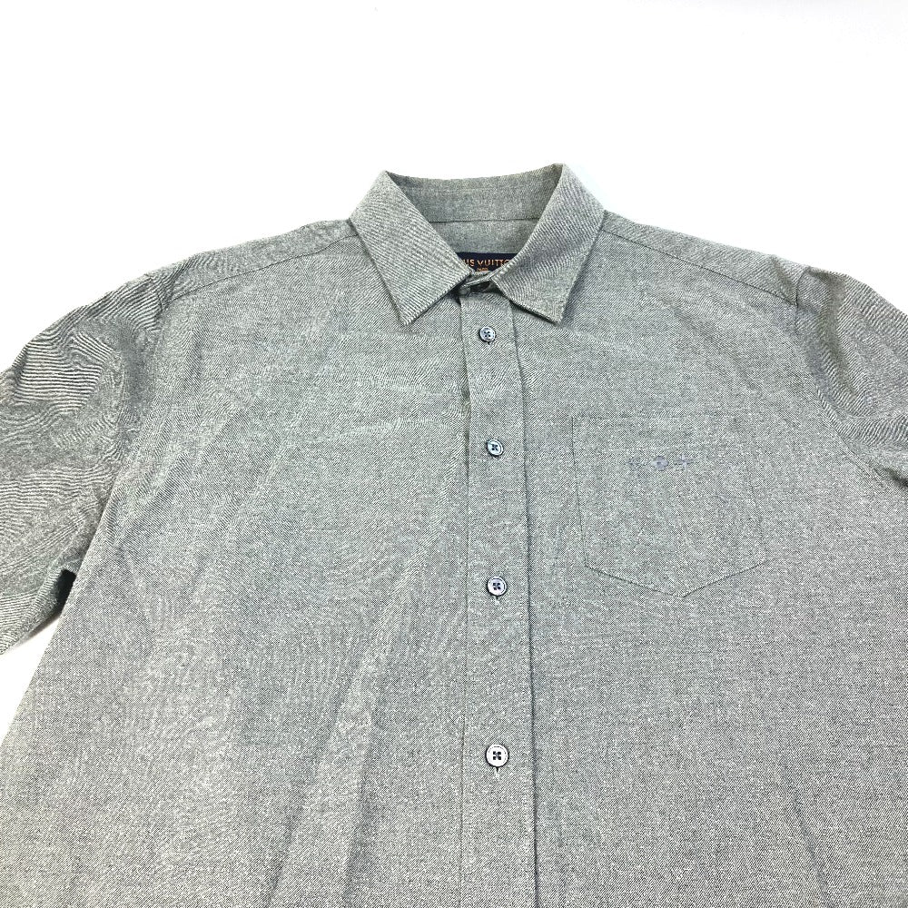 LOUIS VUITTON Long sleeve shirt cotton gray With collar flannel shirt mens L Used Authentic