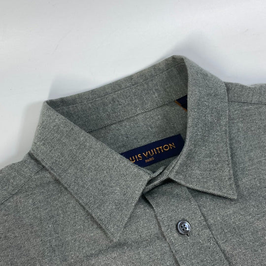 LOUIS VUITTON Long sleeve shirt cotton gray With collar flannel shirt mens L Used Authentic