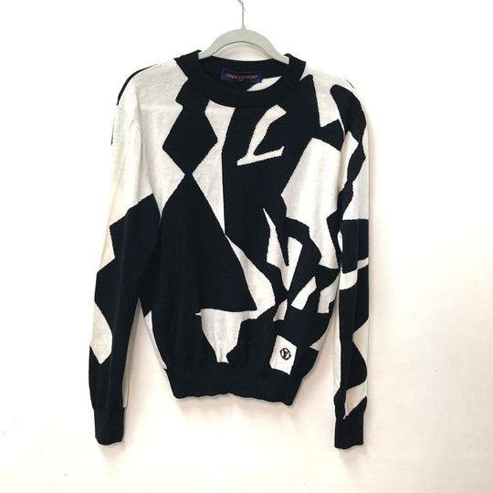 LOUIS VUITTON knit wool white LV Abstract Houndstooth Crew Neck mens XS Used Authentic