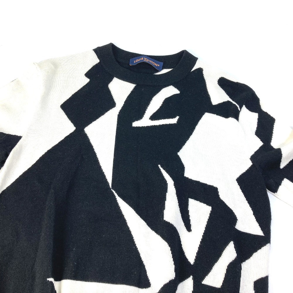LOUIS VUITTON knit wool white LV Abstract Houndstooth Crew Neck mens XS Used Authentic