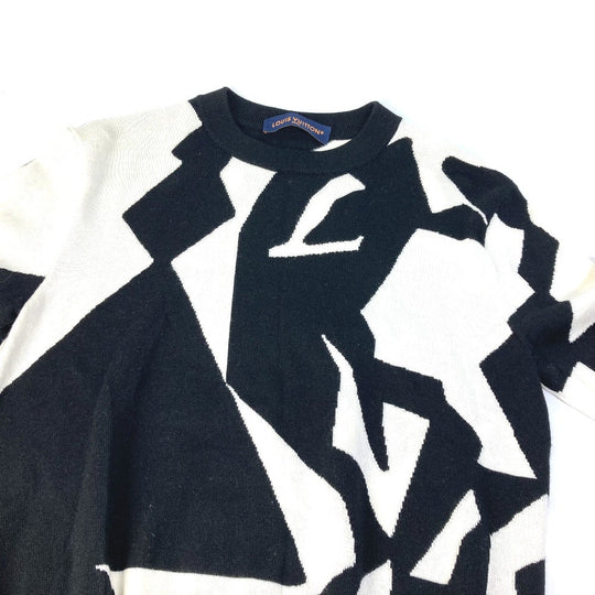 LOUIS VUITTON knit wool white LV Abstract Houndstooth Crew Neck mens XS Used Authentic