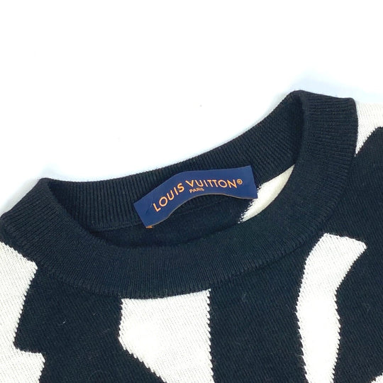 LOUIS VUITTON knit wool white LV Abstract Houndstooth Crew Neck mens XS Used Authentic