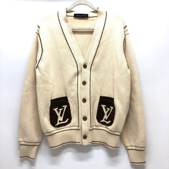 LOUIS VUITTON cardigan 1AFPXX cotton beige Signature light LV logo mens ‚k Used Authentic