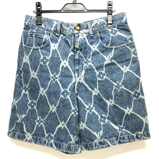 LOUIS VUITTON Denim pants 1AFQFD denim blue monogram print denim shorts mens 28 Used Authentic