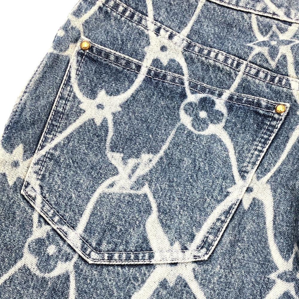 LOUIS VUITTON Denim pants 1AFQFD denim blue monogram print denim shorts mens 28 Used Authentic