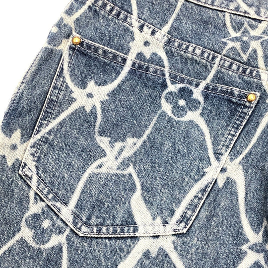 LOUIS VUITTON Denim pants 1AFQFD denim blue monogram print denim shorts mens 28 Used Authentic
