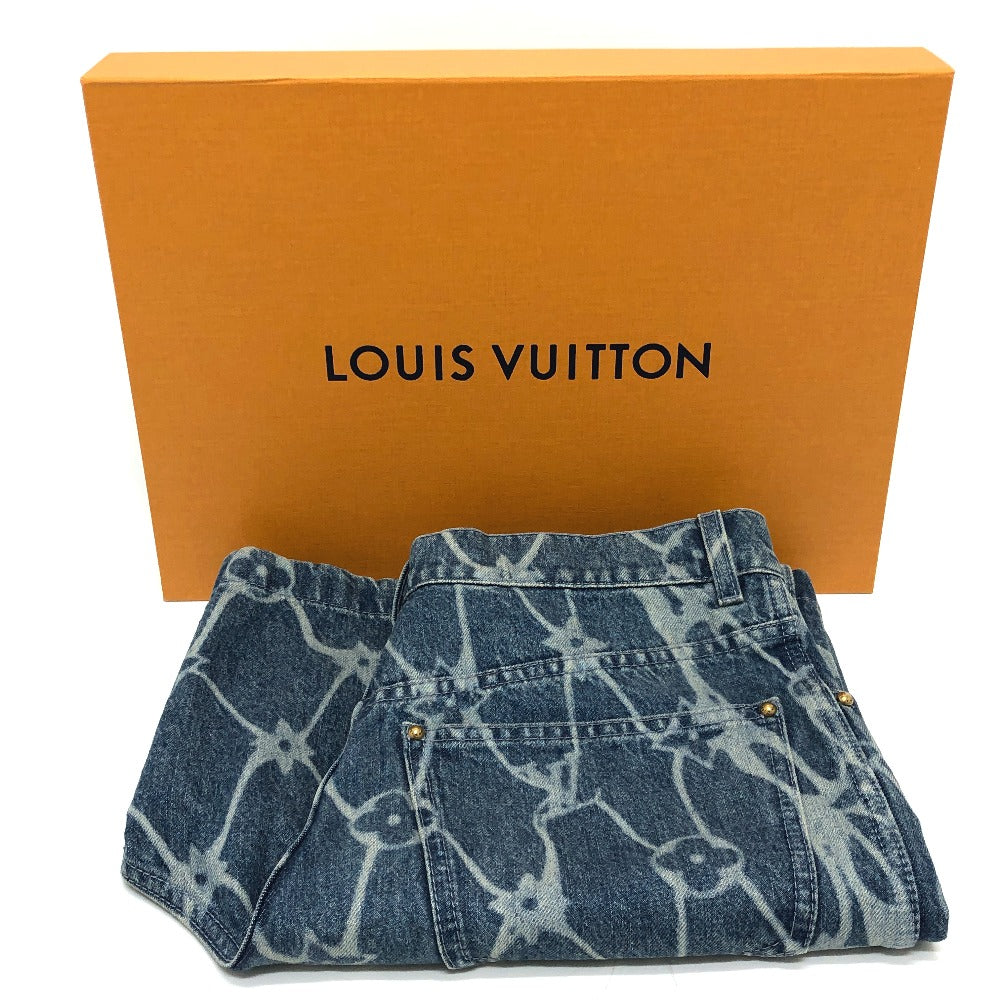LOUIS VUITTON Denim pants 1AFQFD denim blue monogram print denim shorts mens 28 Used Authentic