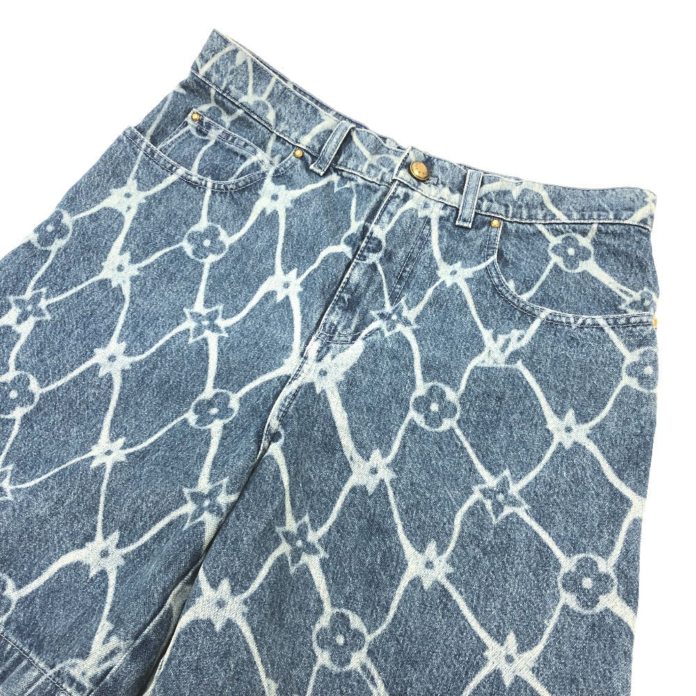 LOUIS VUITTON Denim pants 1AFQFD denim blue monogram print denim shorts mens 28 Used Authentic