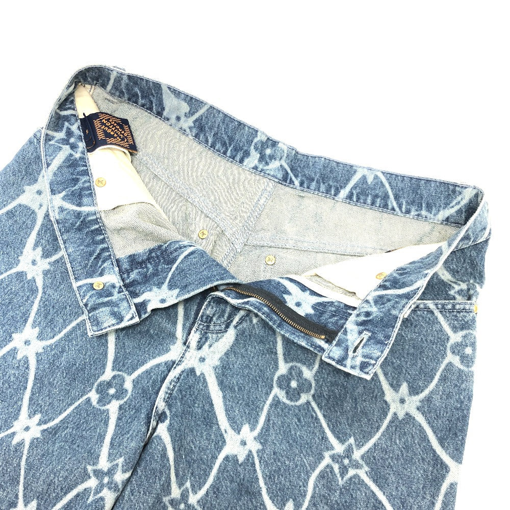 LOUIS VUITTON Denim pants 1AFQFD denim blue monogram print denim shorts mens 28 Used Authentic