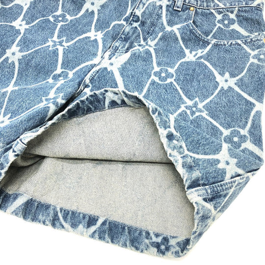 LOUIS VUITTON Denim pants 1AFQFD denim blue monogram print denim shorts mens 28 Used Authentic