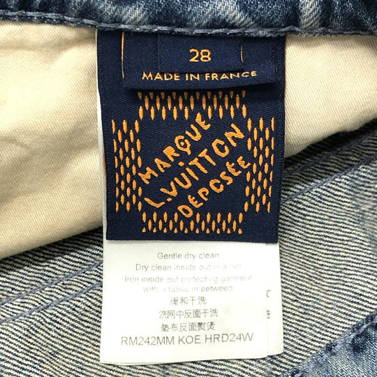 LOUIS VUITTON Denim pants 1AFQFD denim blue monogram print denim shorts mens 28 Used Authentic