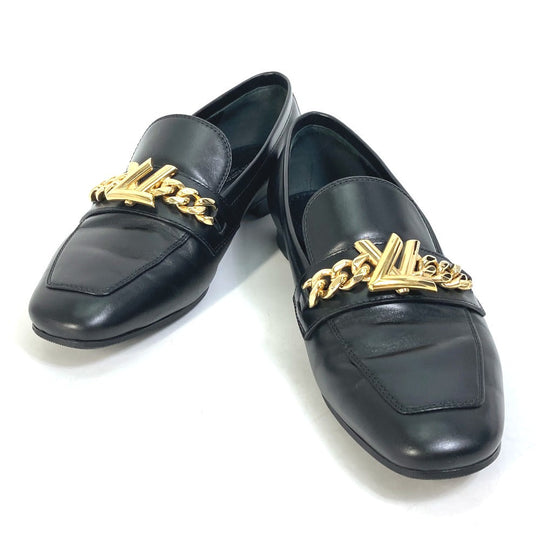 LOUIS VUITTON loafers Model number unknown leather black 18 years Petanko shoes LV Chain logo Women 35.5 Used Authentic