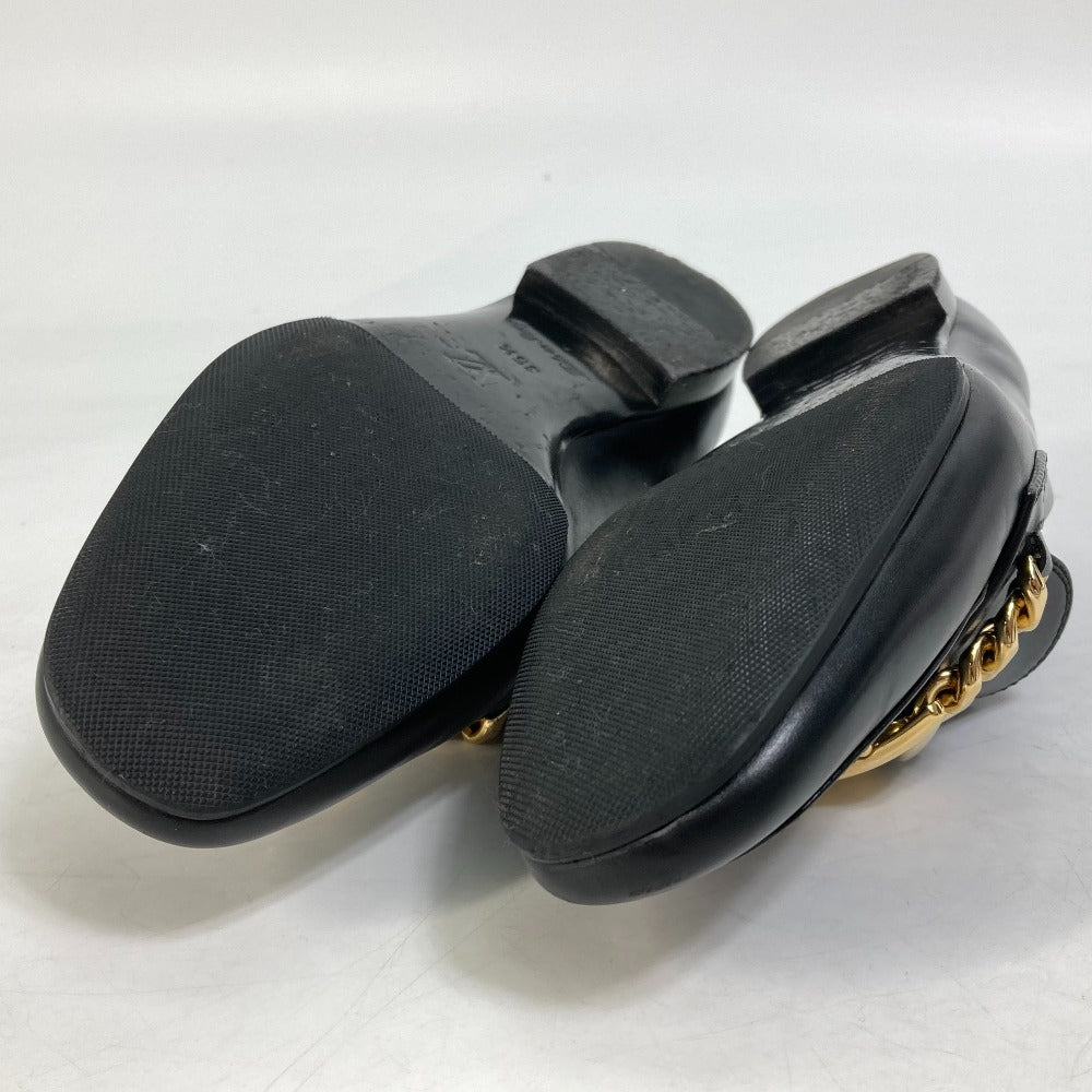 LOUIS VUITTON loafers Model number unknown leather black 18 years Petanko shoes LV Chain logo Women 35.5 Used Authentic
