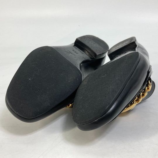 LOUIS VUITTON loafers Model number unknown leather black 18 years Petanko shoes LV Chain logo Women 35.5 Used Authentic