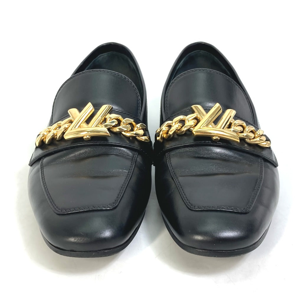 LOUIS VUITTON loafers Model number unknown leather black 18 years Petanko shoes LV Chain logo Women 35.5 Used Authentic