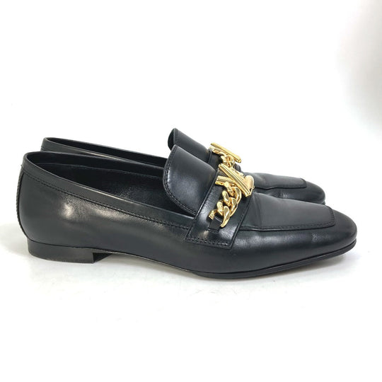 LOUIS VUITTON loafers Model number unknown leather black 18 years Petanko shoes LV Chain logo Women 35.5 Used Authentic