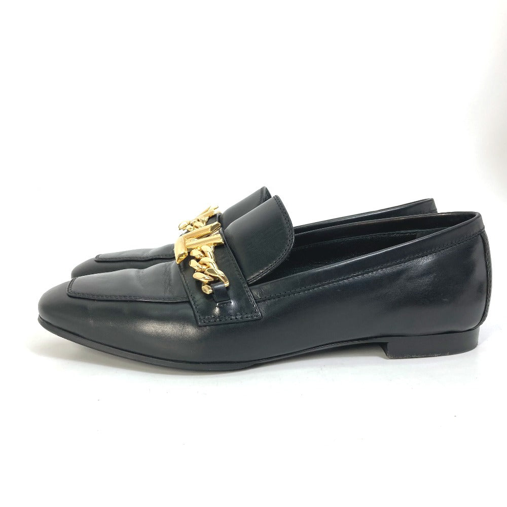 LOUIS VUITTON loafers Model number unknown leather black 18 years Petanko shoes LV Chain logo Women 35.5 Used Authentic
