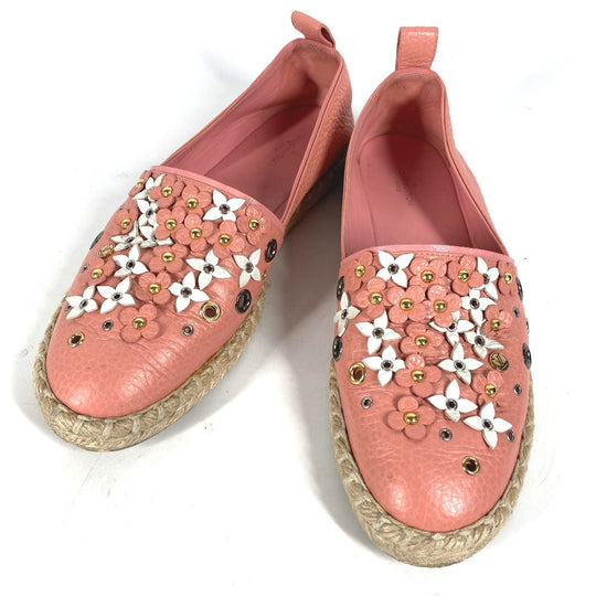 LOUIS VUITTON Slip-on leather pink Shoes shoes Flower espadrilles Women 36.5 Used Authentic