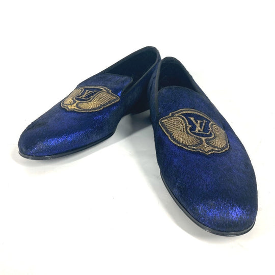 LOUIS VUITTON Dress shoes velvet blue Auteuil line logo mens 6 Used Authentic