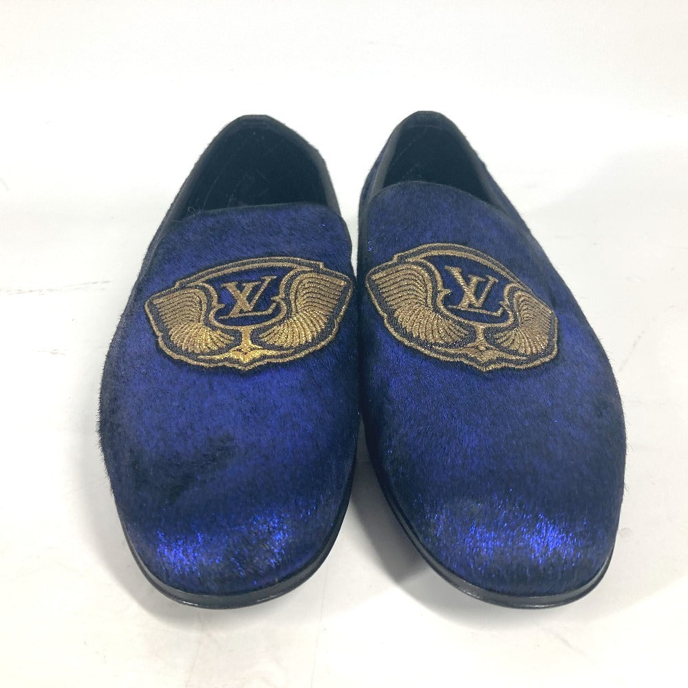LOUIS VUITTON Dress shoes velvet blue Auteuil line logo mens 6 Used Authentic