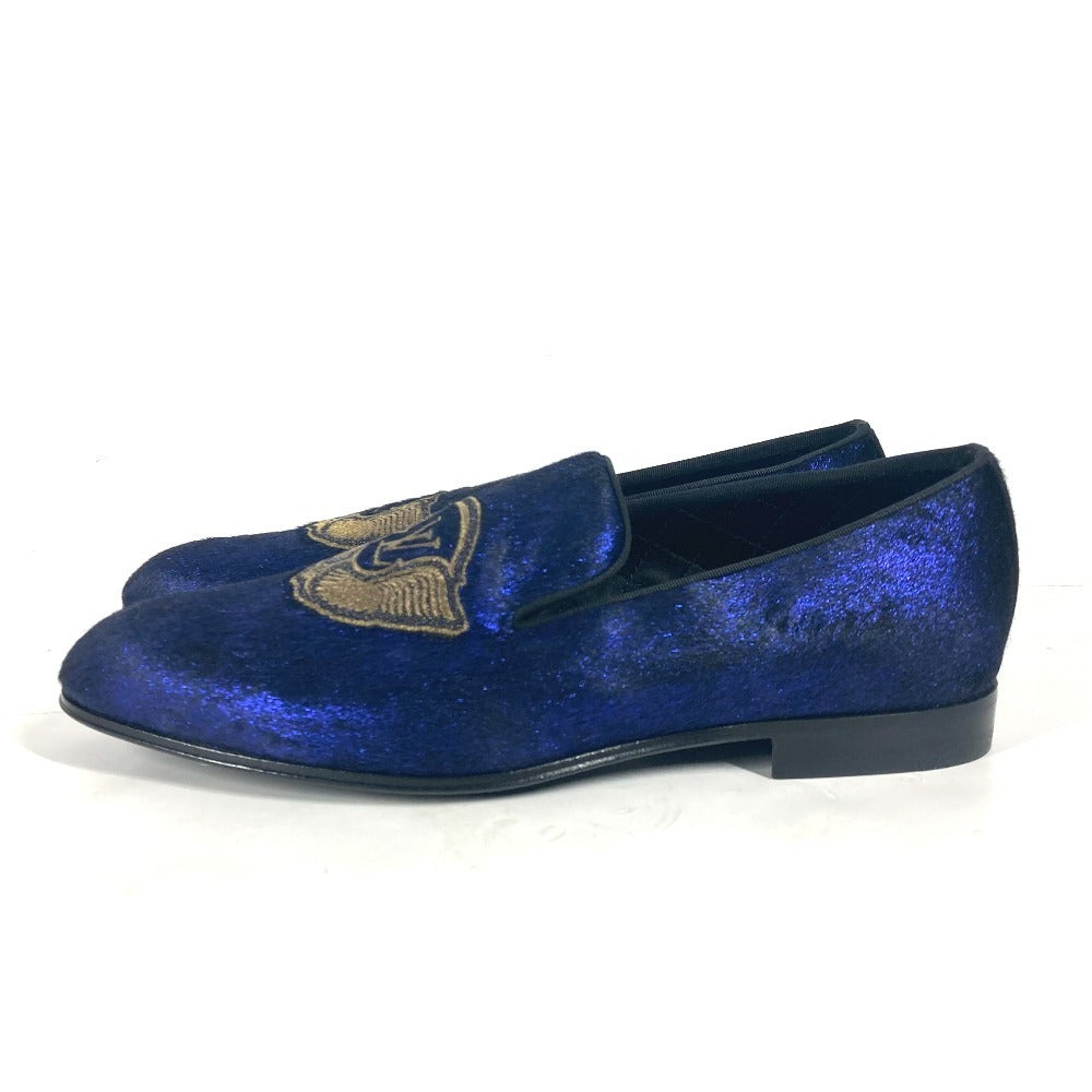 LOUIS VUITTON Dress shoes velvet blue Auteuil line logo mens 6 Used Authentic