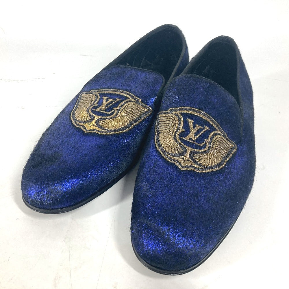 LOUIS VUITTON Dress shoes velvet blue Auteuil line logo mens 6 Used Authentic