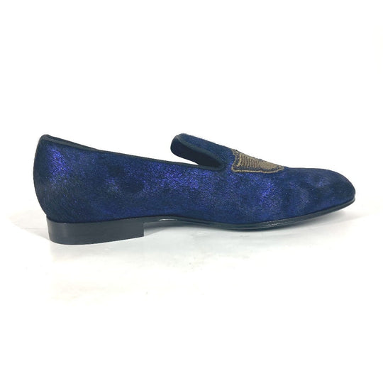 LOUIS VUITTON Dress shoes velvet blue Auteuil line logo mens 6 Used Authentic