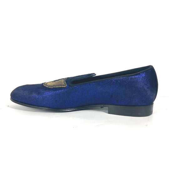 LOUIS VUITTON Dress shoes velvet blue Auteuil line logo mens 6 Used Authentic