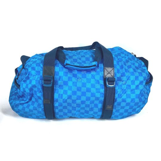 LOUIS VUITTON Boston Duffel bag M97057 Nylon blue Damier Aventure Plat Ktical mens Used Authentic