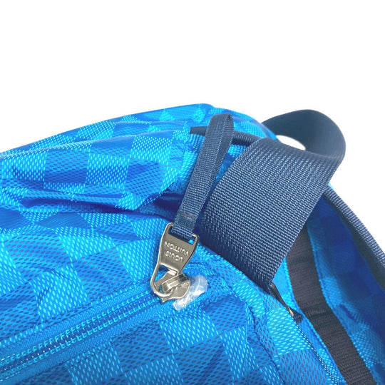 LOUIS VUITTON Boston Duffel bag M97057 Nylon blue Damier Aventure Plat Ktical mens Used Authentic