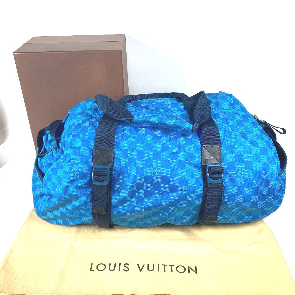LOUIS VUITTON Boston Duffel bag M97057 Nylon blue Damier Aventure Plat Ktical mens Used Authentic