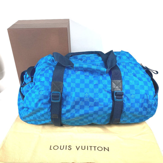 LOUIS VUITTON Boston Duffel bag M97057 Nylon blue Damier Aventure Plat Ktical mens Used Authentic