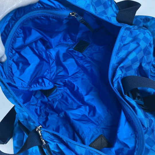 LOUIS VUITTON Boston Duffel bag M97057 Nylon blue Damier Aventure Plat Ktical mens Used Authentic