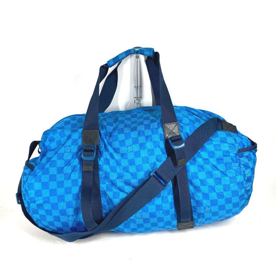 LOUIS VUITTON Boston Duffel bag M97057 Nylon blue Damier van tulle Plat Ktical mens Used Authentic