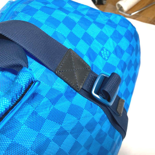LOUIS VUITTON Boston Duffel bag M97057 Nylon blue Damier van tulle Plat Ktical mens Used Authentic