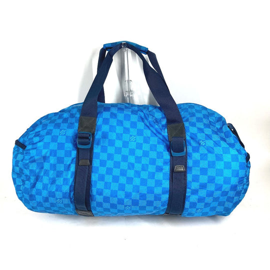LOUIS VUITTON Boston Duffel bag M97057 Nylon blue Damier van tulle Plat Ktical mens Used Authentic