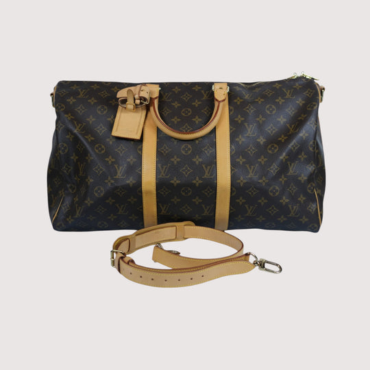Louis Vuitton Keepall 50 Monogram Canvas Travel Bag with Strap Brown Unisex