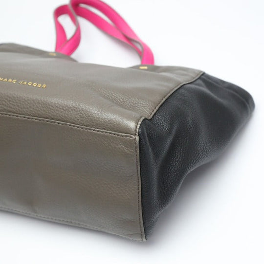 MARC BY MARC JACOBS Tote Bag leather Gray x Black x Pink Watts The T Mini Tote Women Used Authentic