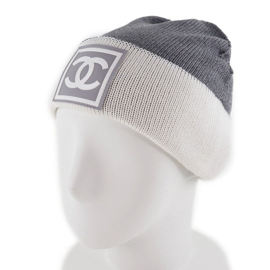 CHANEL Knit cap Wool, Silk, Cashmere White Sports line COCO Mark Women Used Authentic