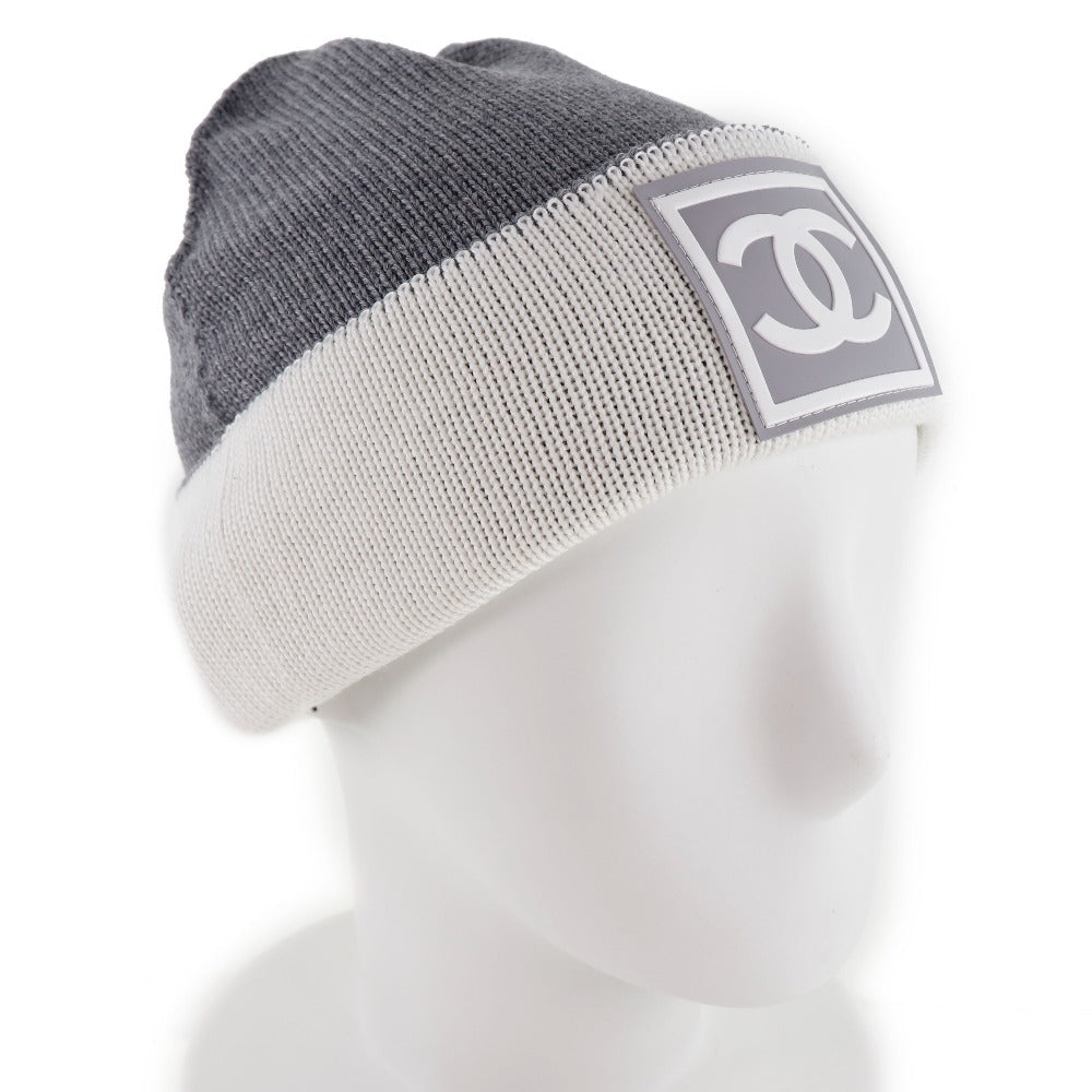CHANEL Knit cap Wool, Silk, Cashmere White Sports line COCO Mark Women Used Authentic