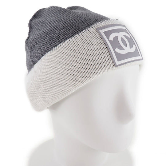 CHANEL Knit cap Wool, Silk, Cashmere White Sports line COCO Mark Women Used Authentic