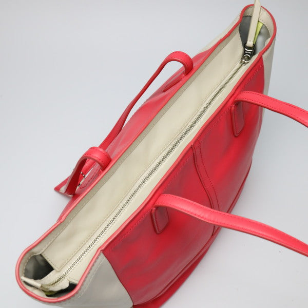 COACH Tote Bag 23469 leather Red x cream LEGACYLegacy Shoulder Bag Women Used Authentic