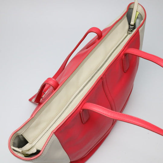 COACH Tote Bag 23469 leather Red x cream LEGACYLegacy Shoulder Bag Women Used Authentic